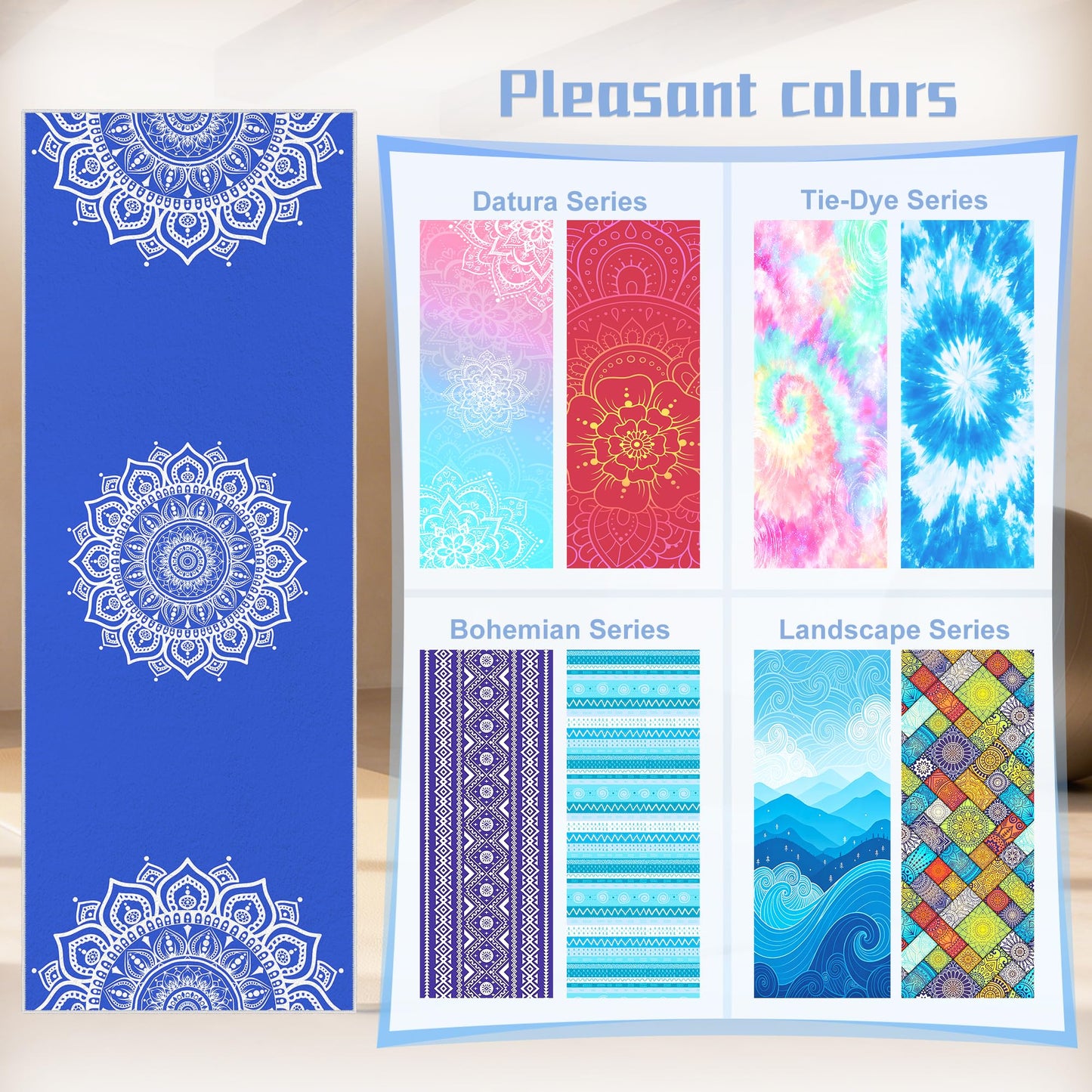 alissgorat Yoga Towel,Absorbent Yoga Mat Towel for Hot Yoga Non Slip,Stylish Prints,Ideal for Workouts,Hot Yoga,Bikram,Pilates Equipment,72 x 27 in,Blue Mandala