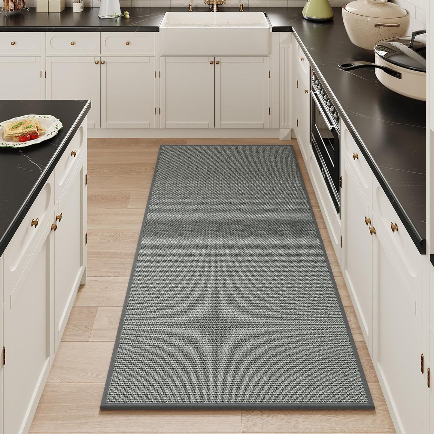 Mecko Bath Mat, Ultra Absorbent Quick Dry Bathroom Floor Mats-Upgraded Thin Cozy Cloth Bathroom Mat Fit Under Door, Rubber Non-Slip Bathroom Rug for Bathtub, Sink, Shower Room(Grey,24"x48")