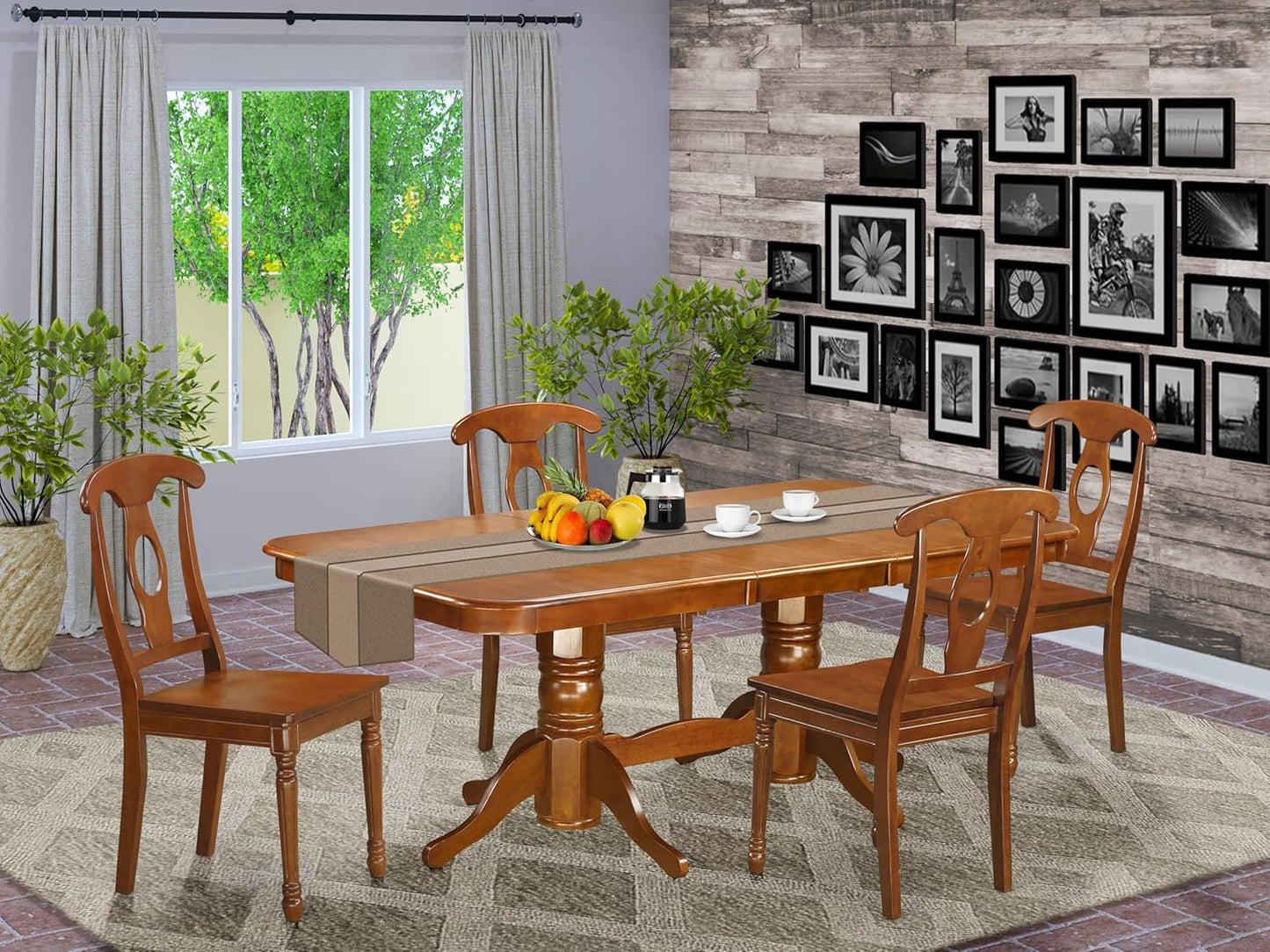 East West Furniture NANA5-SBR-W 5 Piece Dining Room Furniture Set Includes a Rectangle Kitchen Table with Butterfly Leaf and 4 Dining Chairs, 40x78 Inch, Saddle Brown