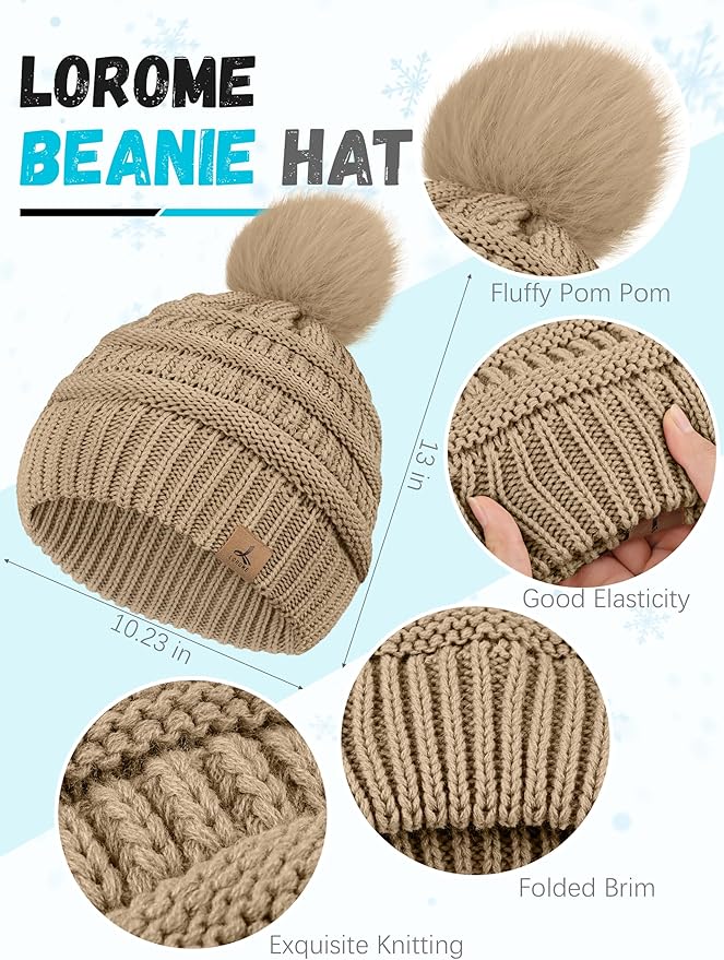 Winter Hat Scarf Gloves and Ear Warmer, Warm Knit Beanie Hat Touch Screen Gloves Set Winter Gifts Neck Scarves for Women