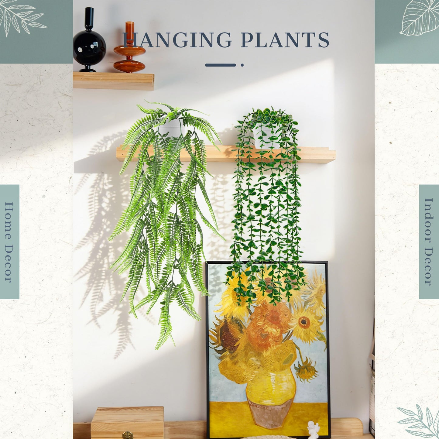 Der Rose 4Pcs Fake Plants Hanging Artificial Ivy Vine Faux Eucalyptus Hanging Plants, Boston Fern, String of Pearls for Living Room Bedroom Boho Wall Shelf Indoor Outdoor Decor (White Pots)