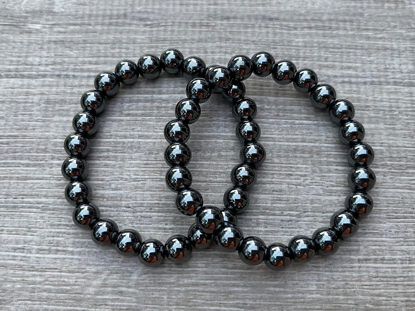 GAF TREASURES Hematite Crystal Bead Bracelet 8mm, Genuine Hematite Stretch Gemstone Bracelet, Healing Crystal Bracelet, Gift for Men & Women (1)