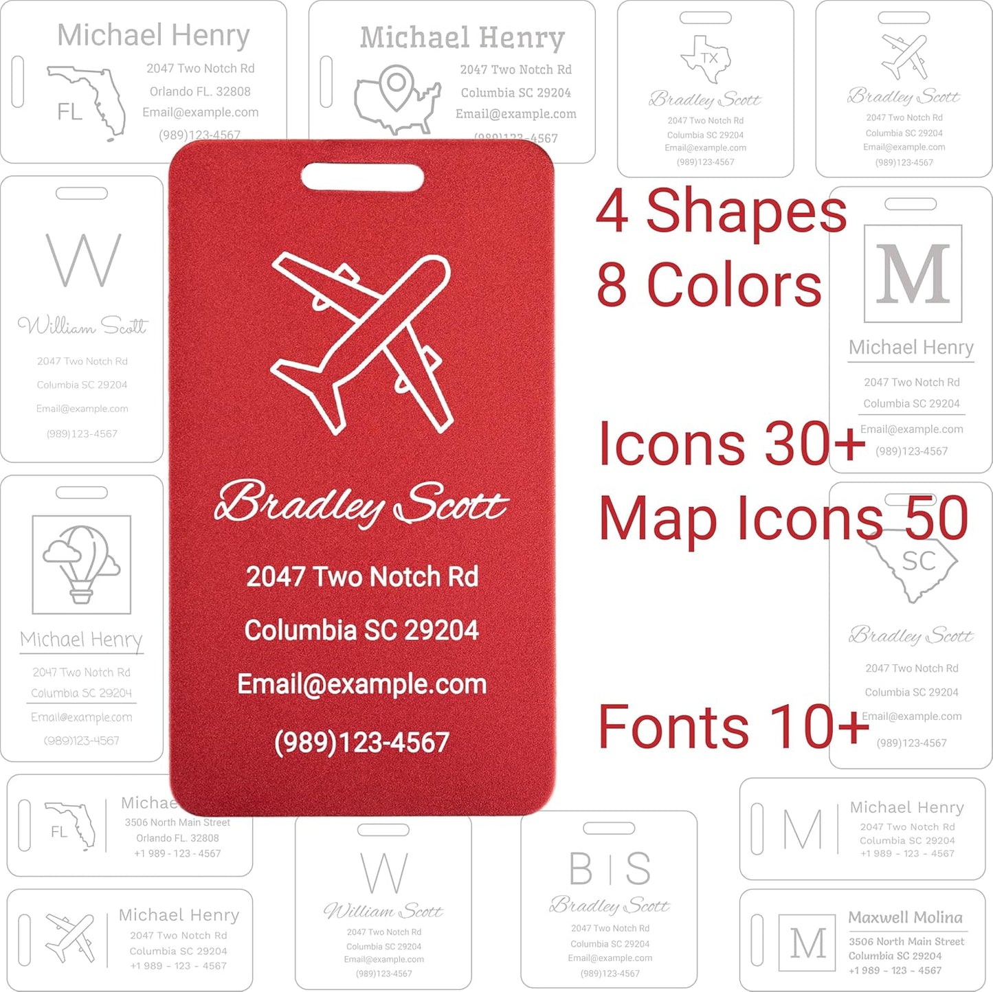 Personalized Luggage Tags for Suitcases Custom Metal Name Tags for Backpacks Bags Travel - Horizontal (Lakeblue)