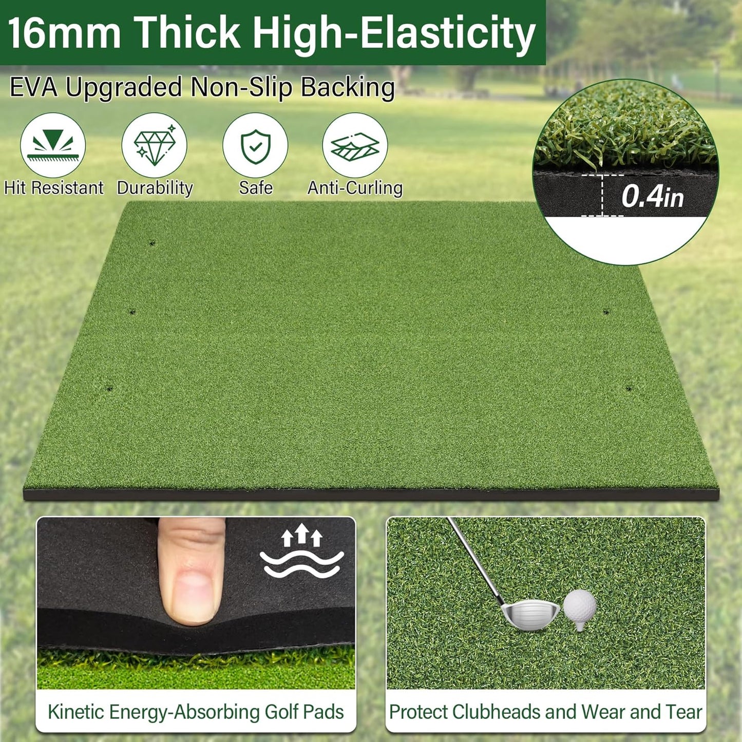 Golf Mat,Elite Golf Hitting Mats Practice Outdoor & Indoor,5x4ft Turf Driving Range Mats for Golf Simulators and Practice with 10 Balls,9 Tees,21|31mm Thickening Domivans