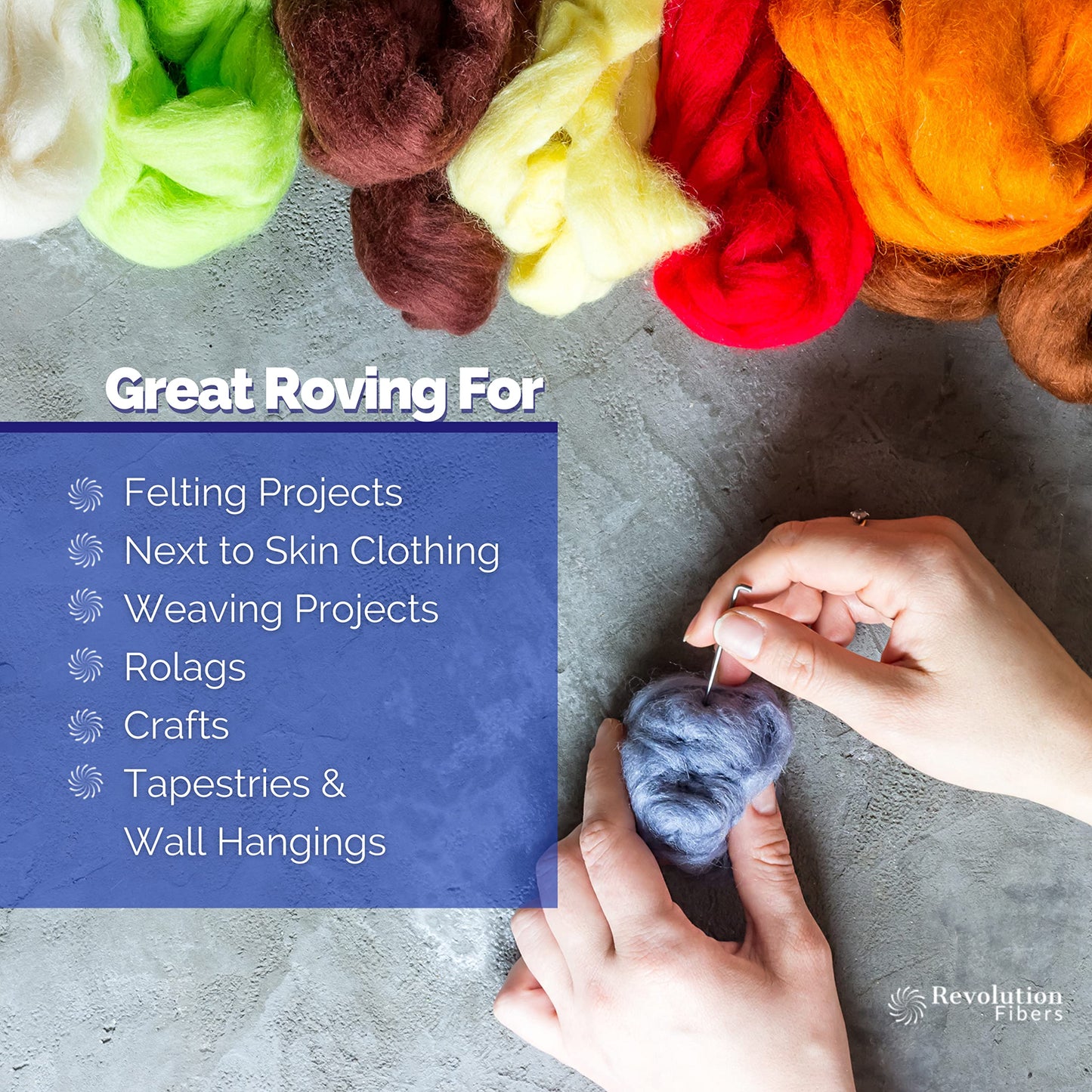 Revolution Fibers | Mixed Merino Wool Variety Pack | Perfect Wool Roving for Spinning, Needle Felting, Wet Felting, Weaving and Crafting (Hazy Gray (Grays), 250 Grams)