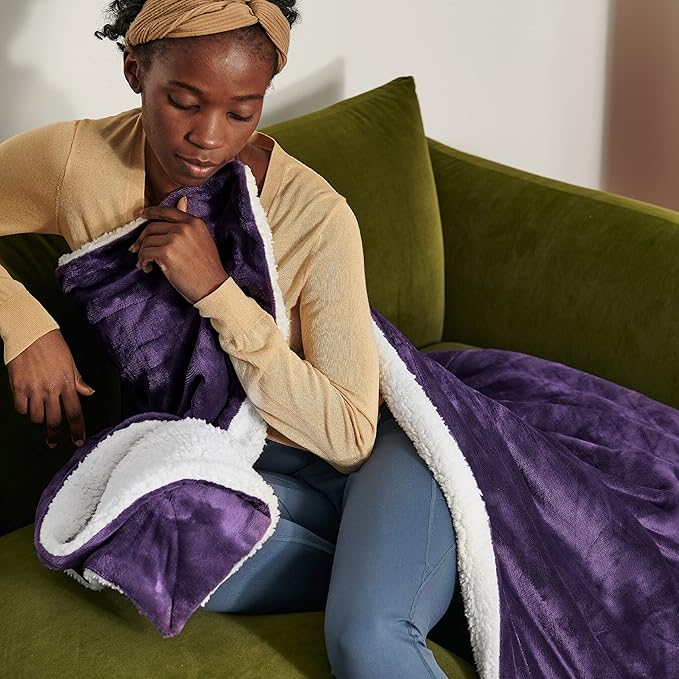 Bedsure GentleSoft Sherpa Fleece Throw Blanket Twin Size for Couch - Thick and Warm Throw Gifts for Women and Girls, Soft Fuzzy Plush Twin Blanket for Winter, Non-Heated, Purple, 60x80 Inches