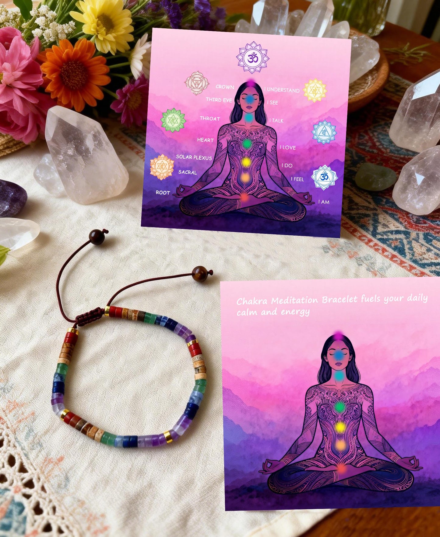 Mgiesg Chakra Healing Crystal Bracelet, 7 Natural Spiritual Crystal Gemstone Bracelet for Meditation, Anxiety Relief Positive Energy, Spiritual Relaxing Gifts for Women Friends with Gift Box