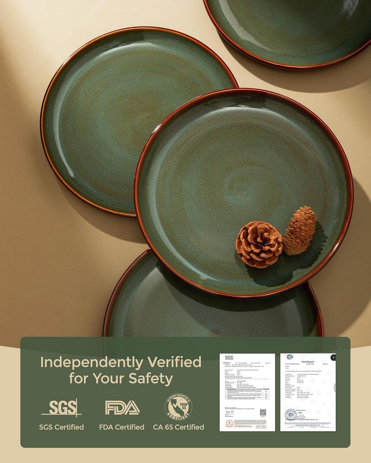 Stoneware Dinnerware Sets for 6, Microwave Safe Plate and Bowl Set, Easy to Clean & Durable Dishes Sets for Small to Medium Families, Sage Green