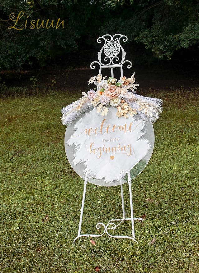 Wedding Arch Flowers, Artificial Floral Decor for Wedding Ceremony & Reception, Standard Size Large Flower Swag Set for Backdrop & Welcome Sign, Pack of 2 (Champagne)