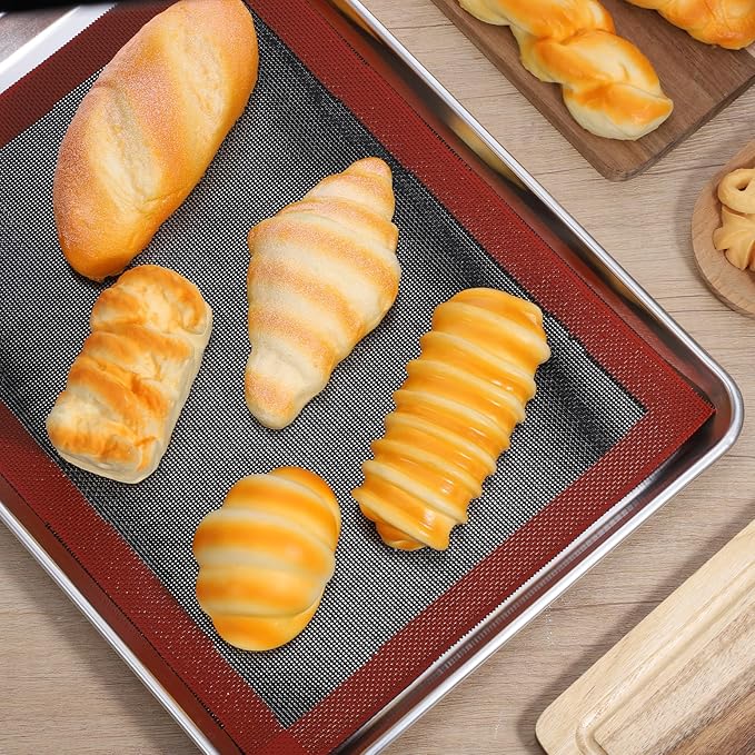 2 PCS Silicone Mat for Baking, Perforated Baking Mat Reusable Silicon Mats Oven Liners for Cookies, Bread, Pizza, Pastry Black/Red 15.7" x 11.8"