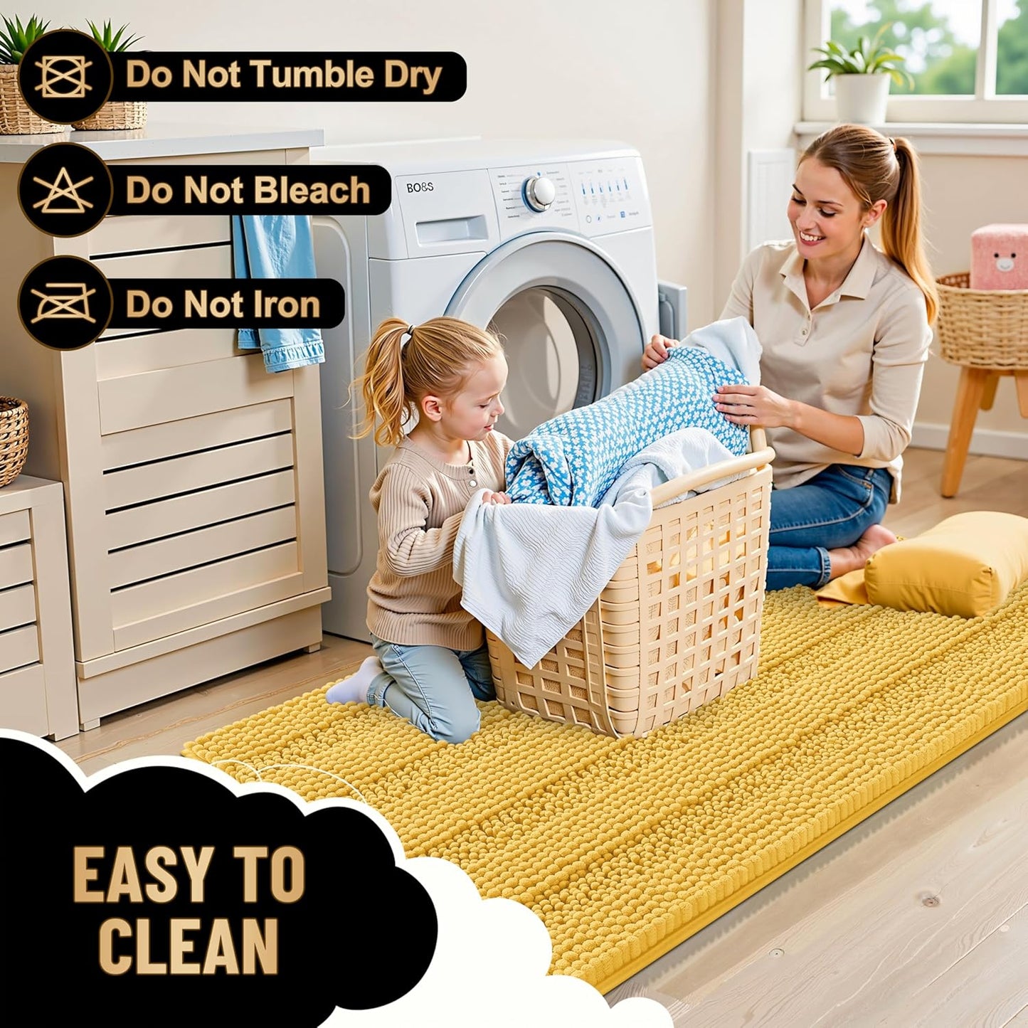 OLANLY Thick Bathroom Rugs 24x16, Extra Soft Absorbent Chenille Striped Bath Rugs, Rubber Backing, Machine Wash Dry, Bath Mats for Bathroom Floor, Tub and Shower, Home Decor Accessories, Yellow