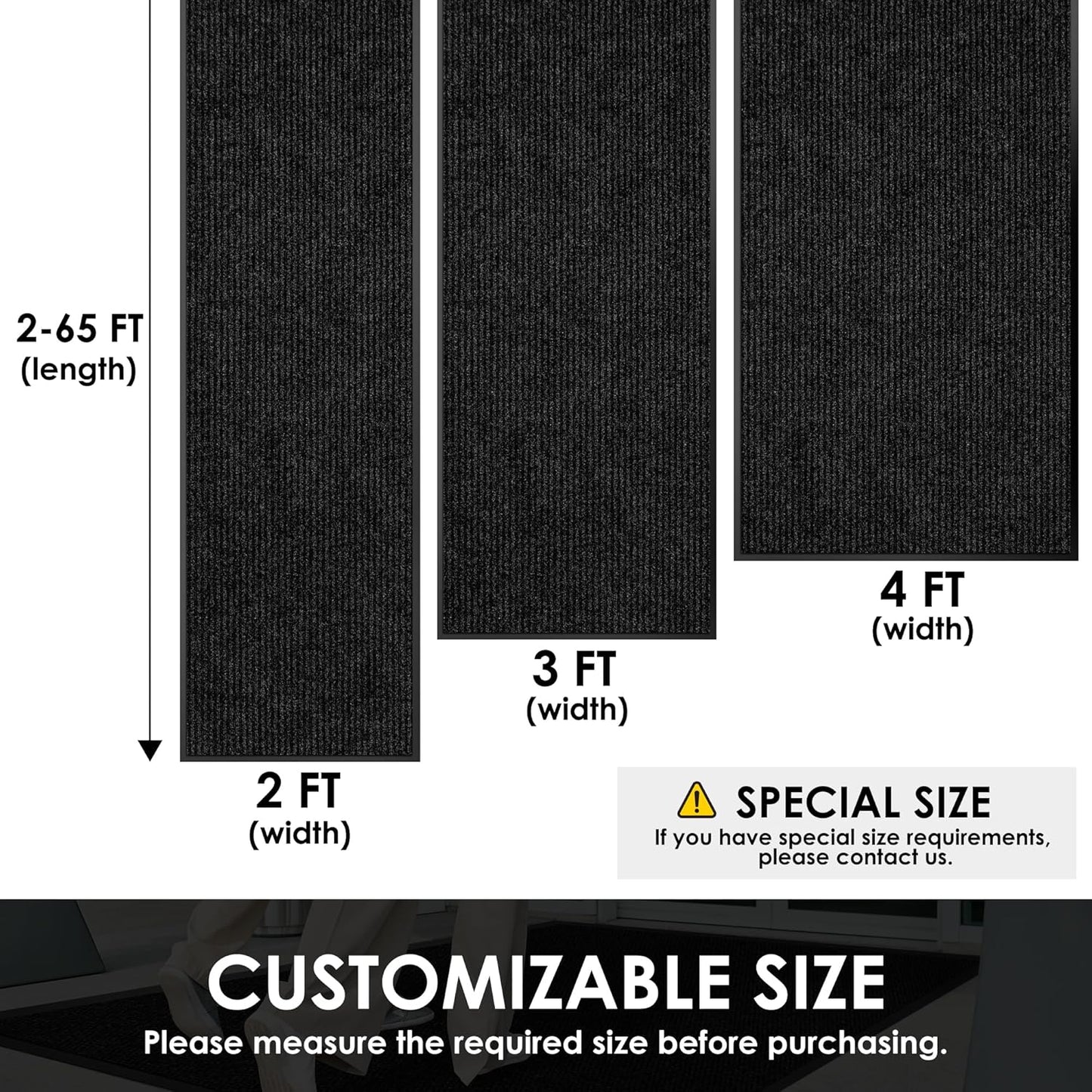 3′ x 63′ Front Door Mat Indoor Outdoor Entrance, Commercial Floor Mat Heavy Duty Dirt Trapper Entryway Doormat, Custom Size Non Slip Rubber Backing Welcome mat, Door Mat for High Traffic Area
