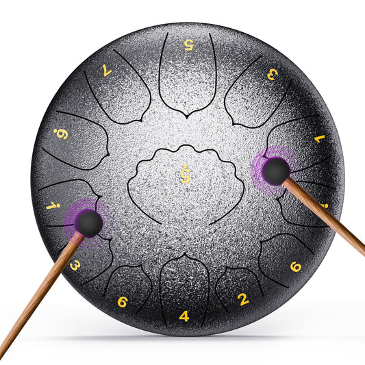 Professional Steel Tongue Drum For Adults & Kids - 8/12 Inch Hand Percussion Instrument Rain Drum With 11/13 Notes For Yoga, Med