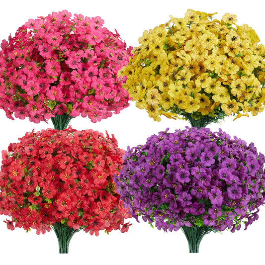 InnoGear Artificial Flowers for Outdoors, 12 Bundles UV Resistant Fake Silk Flowers for Outside Faux Spring Summer Decor Flower for Outdoor Indoor Garden Home Decoration Porch Patio (Mixed 4 Colors)
