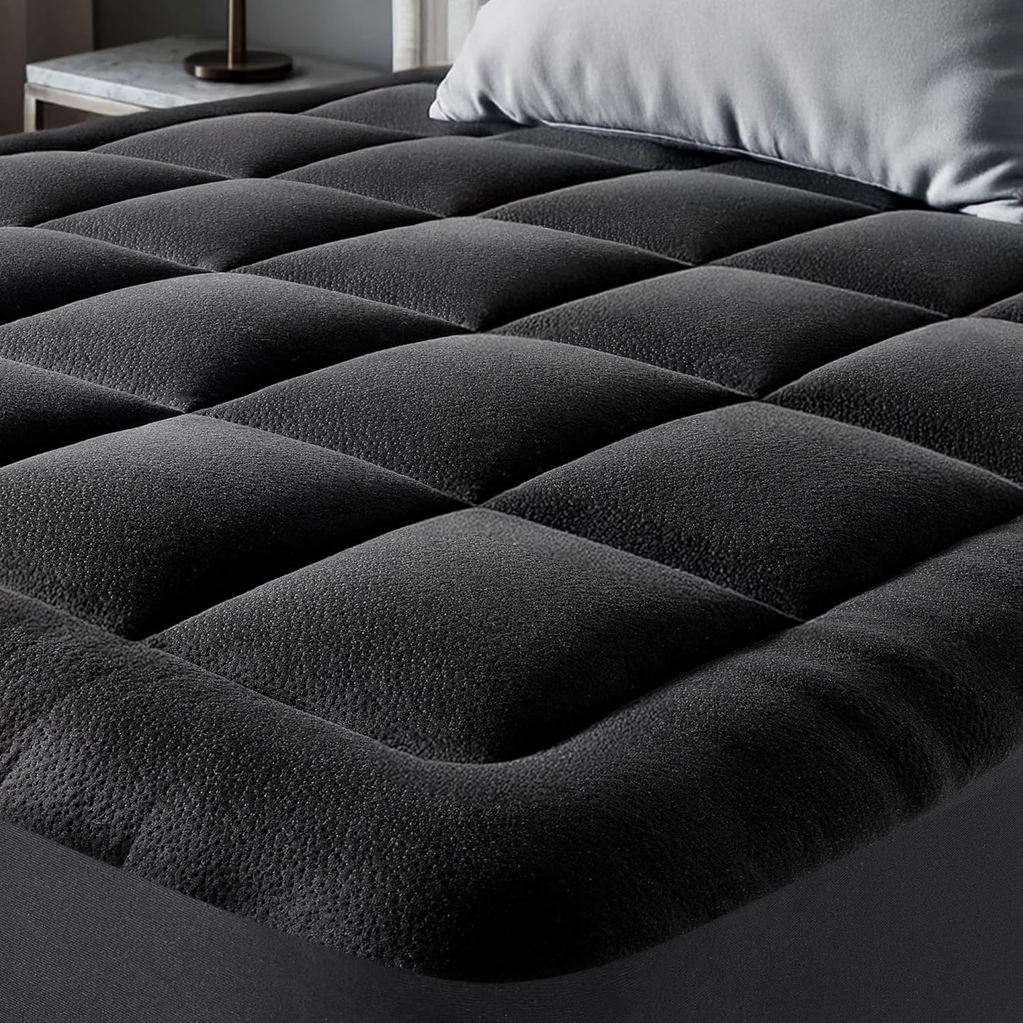 Ultra Soft King Size Mattress Topper - Viscose Made from Bamboo Pillow Top Mattress Pad for Back Pain Relief - Naturally Cooling for Hot Sleepers, Black