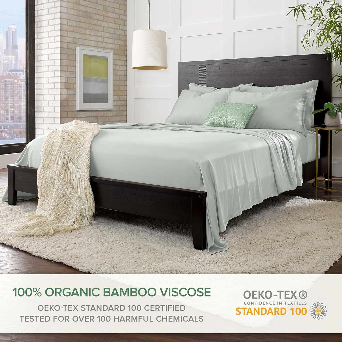 Split King Sheets by Pure Bamboo, Genuine 100% Organic Viscose Derived from Bamboo Bed Sheet Set, Soft & Cooling, Double Stitching *Not for Split Top (Split King, Sea Glass)