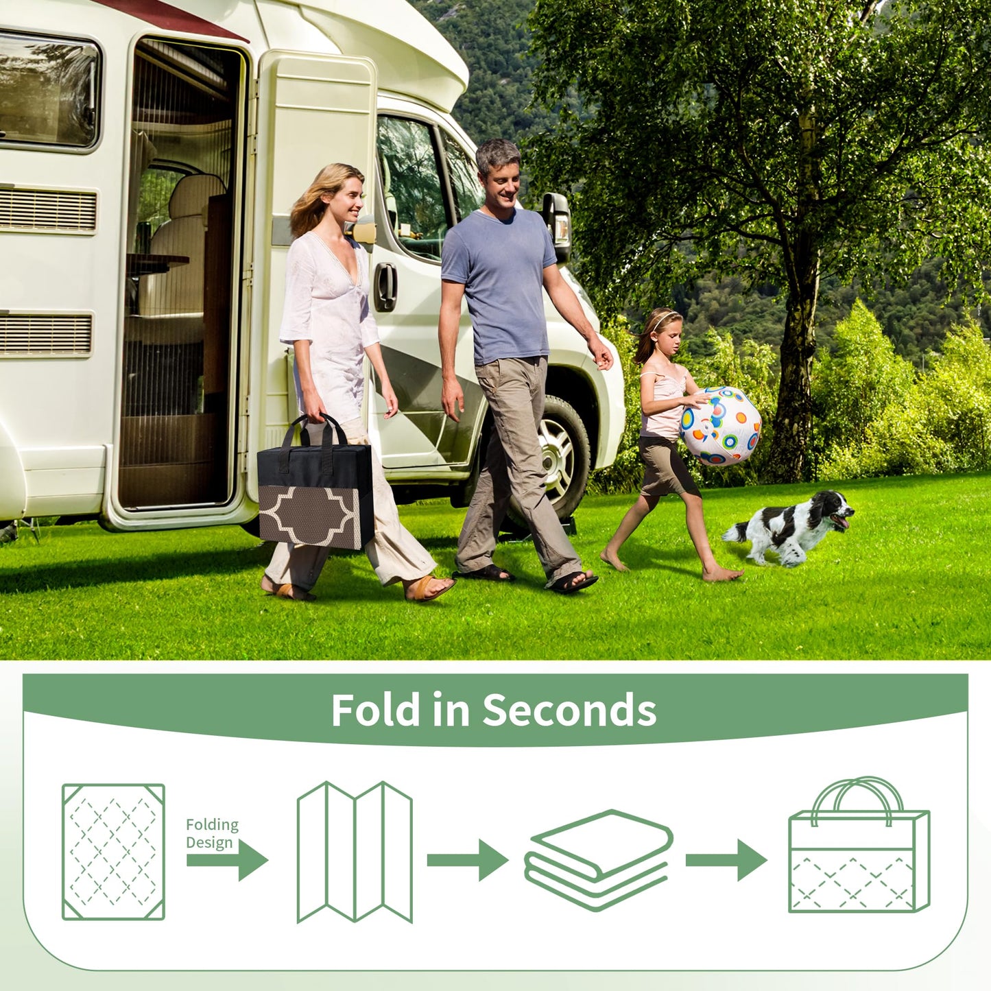 GENIMO Outdoor Rug 8' x 10' Patio Waterproof, Foldable Reversible Plastic Straw Area Rugs Mat for Camper Decor, Outside Carpet for Rv, Deck, Porch, Picnic, Beach, Balcony, Coffee & Beige