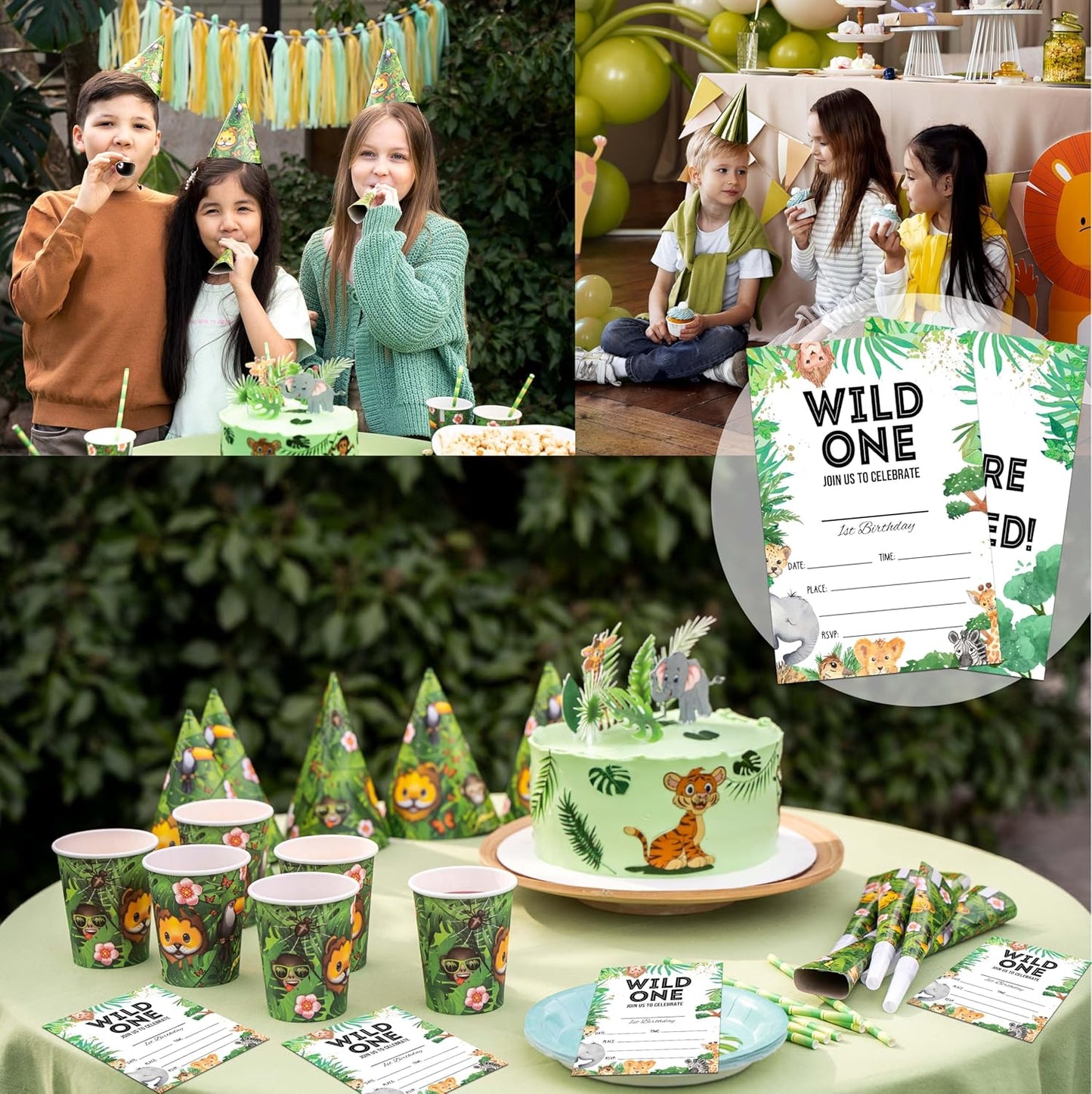 Wild One Birthday Invitations, 20 Invitation Cards with Envelopes, Safari Zoo Invites for Party Decorations Favor Supplies - A16