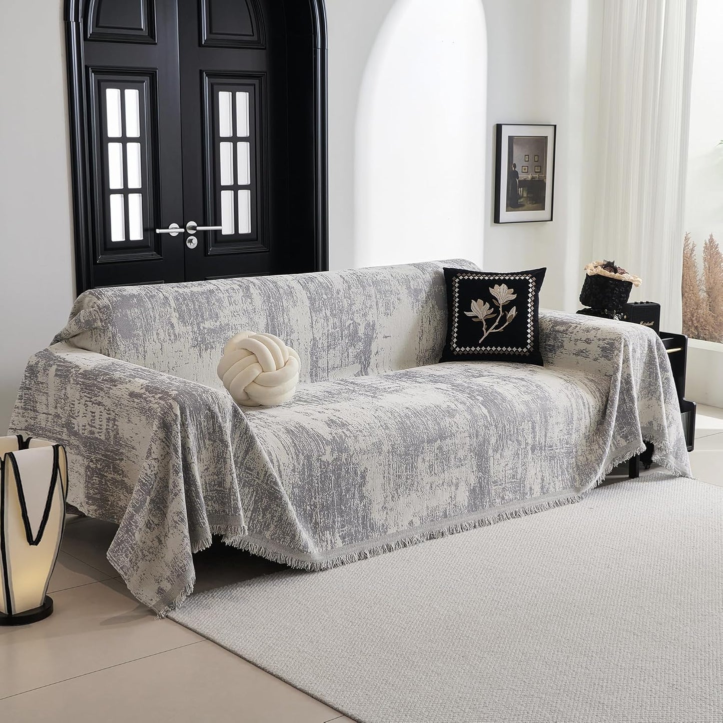 MYSKY HOME Couch Cover for Sectional Sofa Set - Washable Pet Couch Cover, 3 Cushion, Chenille, Multi-Use, 71" X134"