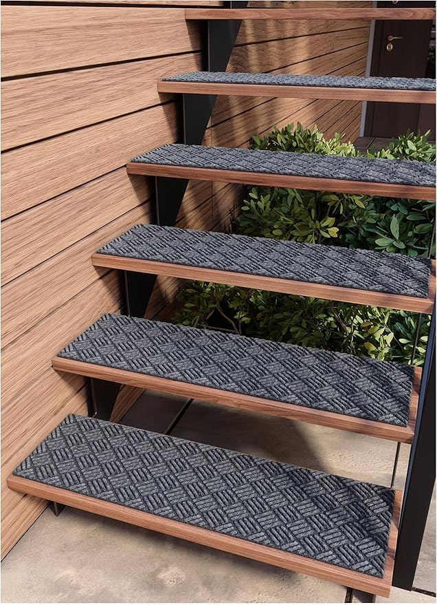Outdoor Stair Treads Non-Slip 42”x10” (6-Pack) – Carpet Treads with Rubber Backing Diamond Grey