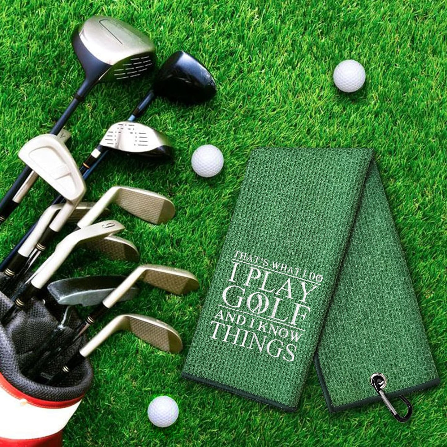 DYJYBMY 'That's What I Do' Golf Towel - Embroidered Green Towel for Golf Bags with Clip, Gift for Men, Birthday Gift for Golf Fans, Retired Coworker