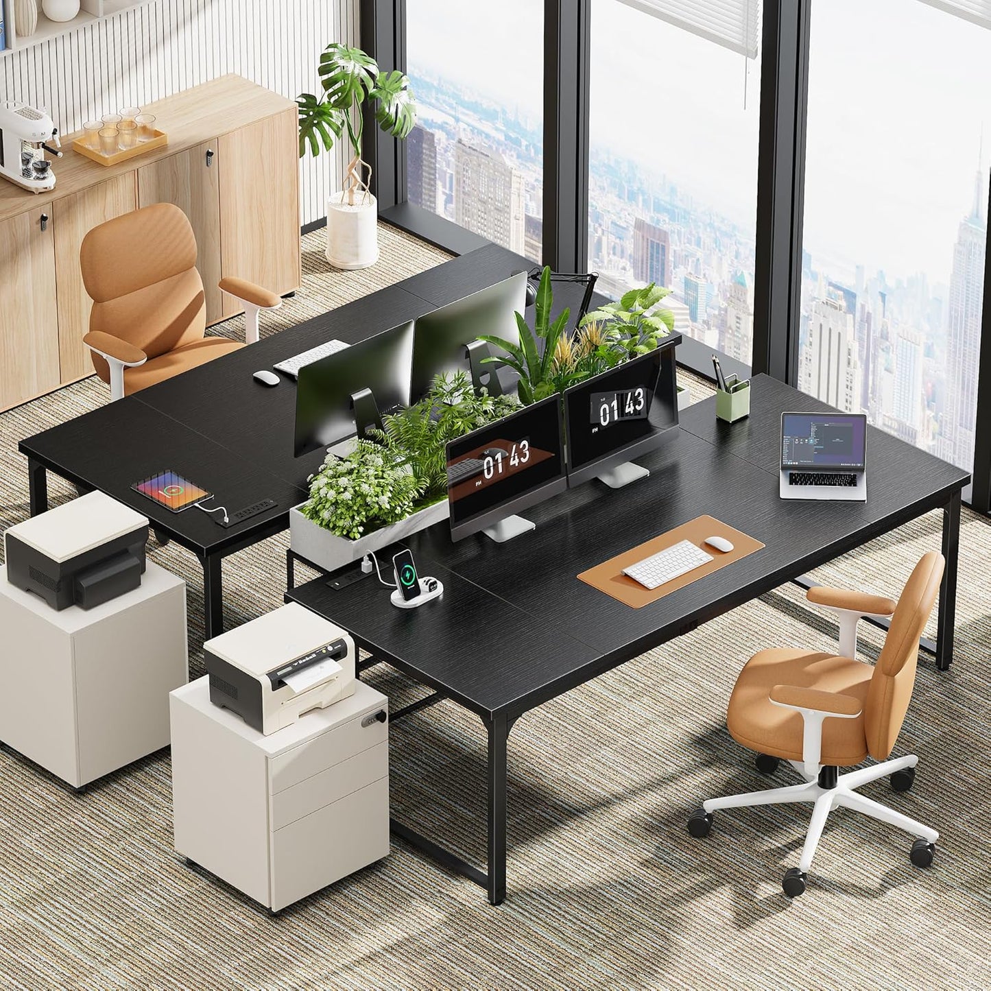 Huuger 71 x 31.5 Inch Desk with Power Outlets & USB-C,1.2 Inch Thicker Desktop, Robust Metal Tubes, Deep Computer Desk, Heavy Duty Office Desk, Work Desk for Home Office, Black