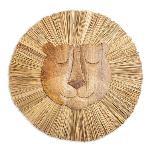 Crane Baby Handmade Wood Animal Safari Wall Art for Nursery Decor, Boho Jungle Theme, for Boys and Girls Lion 21L X 21W Brown