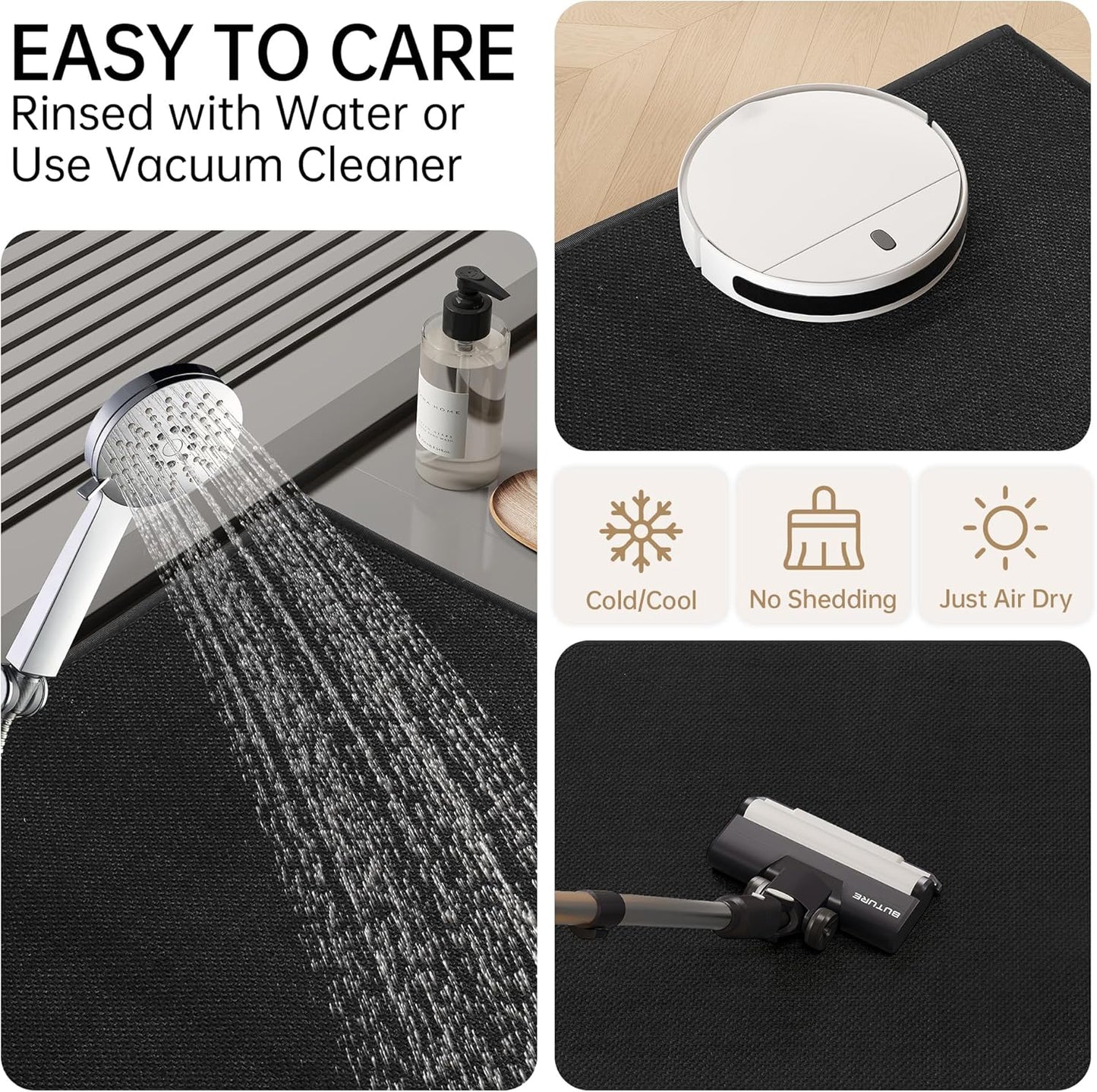 Mecko Bath Mat, Ultra Absorbent Quick Dry Bathroom Floor Mats-Upgraded Thin Cozy Cloth Bathroom Mat(Black,24"x48")