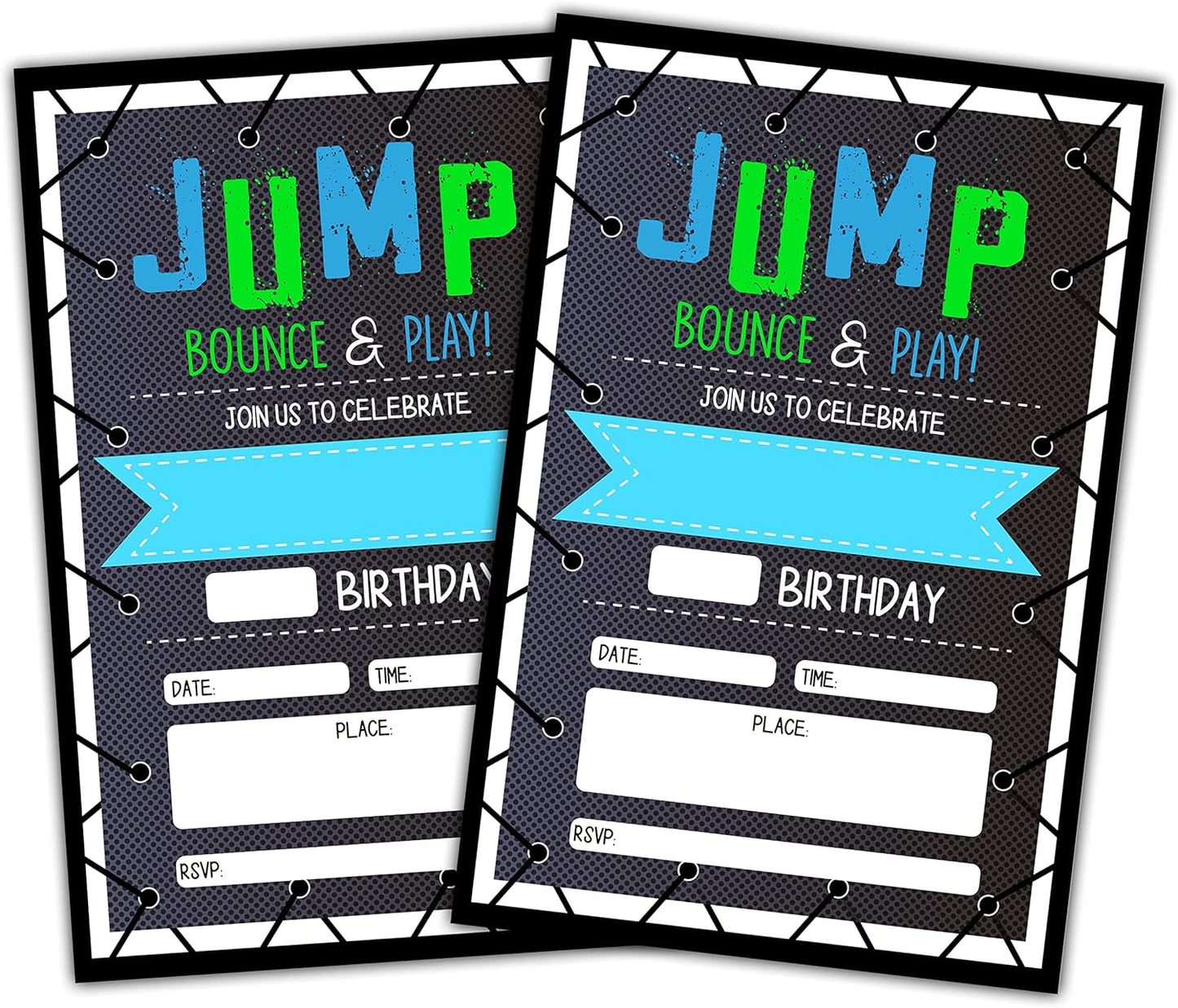 CLIRBE Trampoline Jump Birthday Party Invitations, Bounce House Birthday Invitations For Boys Girls, Kids Birthday Invites, Theme Birthday Party Decorations, 20 Invitations with 20 Envelopes - B02
