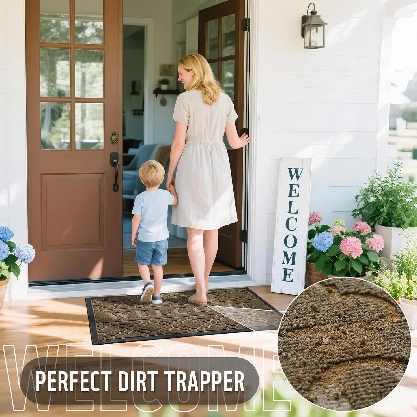 Yimobra Welcome Mat Outdoor Indoor, All-Season Waterproof Front Door Mat Outside Entrance, All-Weather Heavy Duty Non-Slip Doormat, Low Profile Porch Patio Entrance Mats, 60x36, Coffee