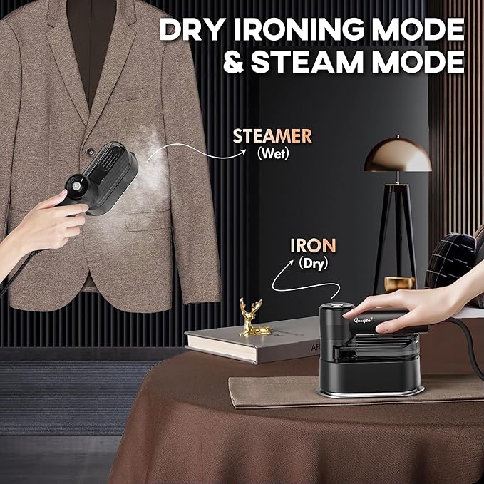 Travel Steamer - Portable Steamer for Clothes, 8FT Power Cord, Handheld Small Size Steam Iron Collapsible Design, Travel College Dorm Home Essentials (Black)