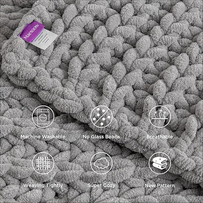 Maetoow Handmade 15 lb Soft Knitted Weighted Blanket, 72 x 48 in Breathable Chunky Knit Gravity Blanket Throw, Home Decor for Sofa Couch Bed, Light Grey