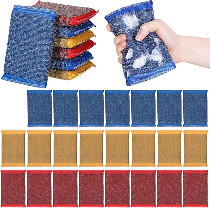 30 Pack Steel Scrub Sponges for Dishes – Heavy Duty Non-Scratch Scouring Pads for Pots, Pans & Hard Surfaces – Multi-Use Metal Dish Scrubber (Multicolored)