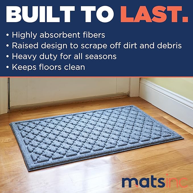 MATSINC Artisan Entry Front Door Mat - Rubber Back Indoor or Outdoor Entry Rug with Quadra Foil Design, Water Absorbing Rug, Made in The USA, 18" x 30", Slate