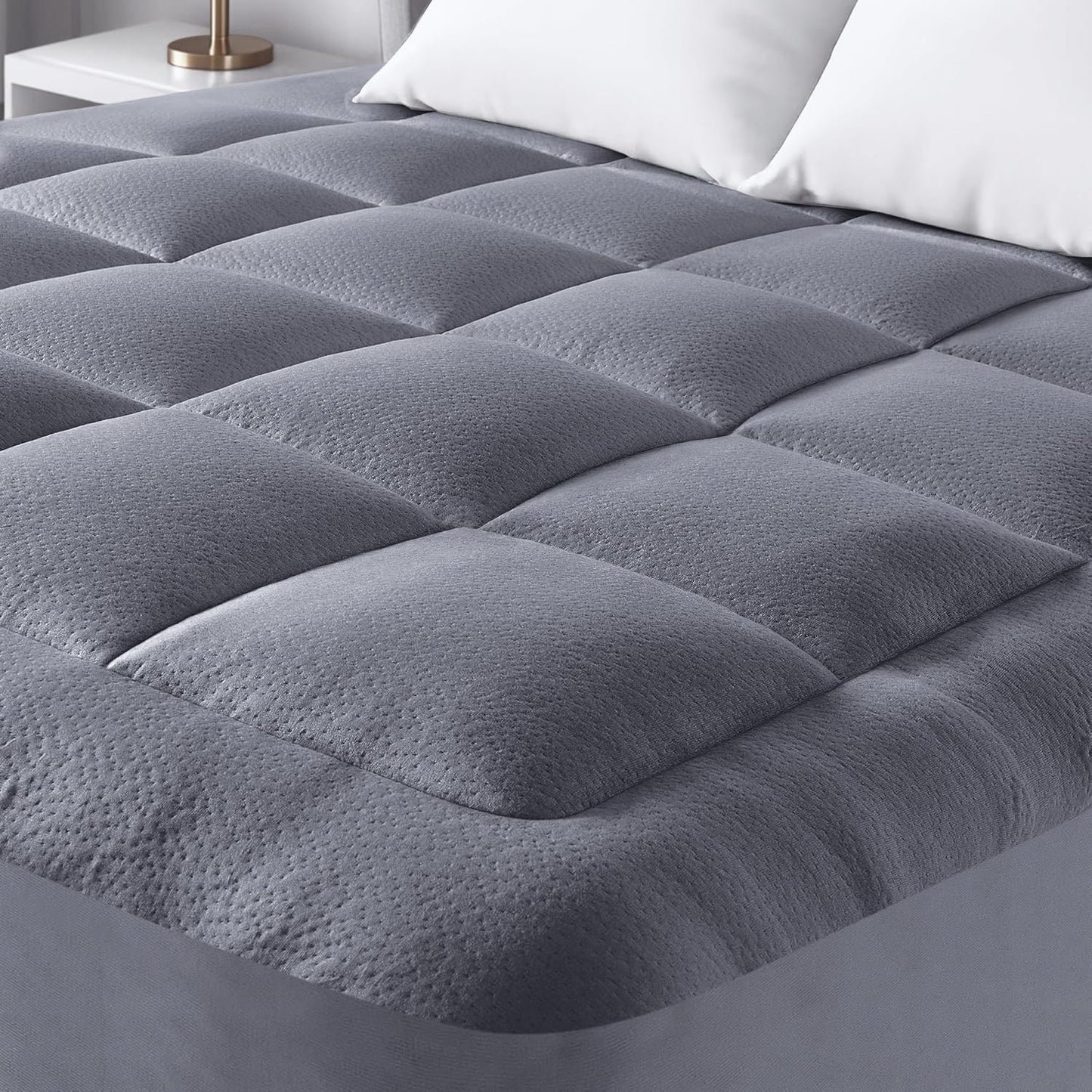 Ultra Soft Queen Size Mattress Topper - Viscose Made from Bamboo Pillow Top Mattress Pad for Back Pain Relief - Naturally Cooling for Hot Sleepers, Grey