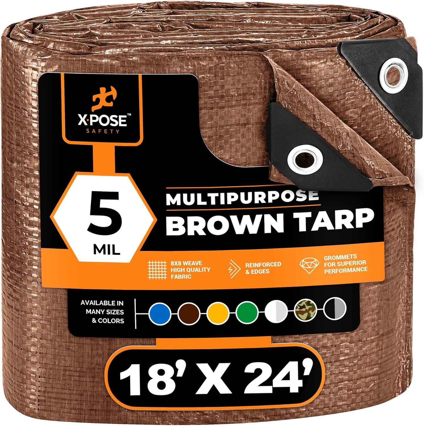 Multipurpose Protective Cover Brown Poly Tarp 18' x 24' - Durable, Water Resistant, Weather Resistant - 5 Mil Thick Polyethylene - by Xpose Safety