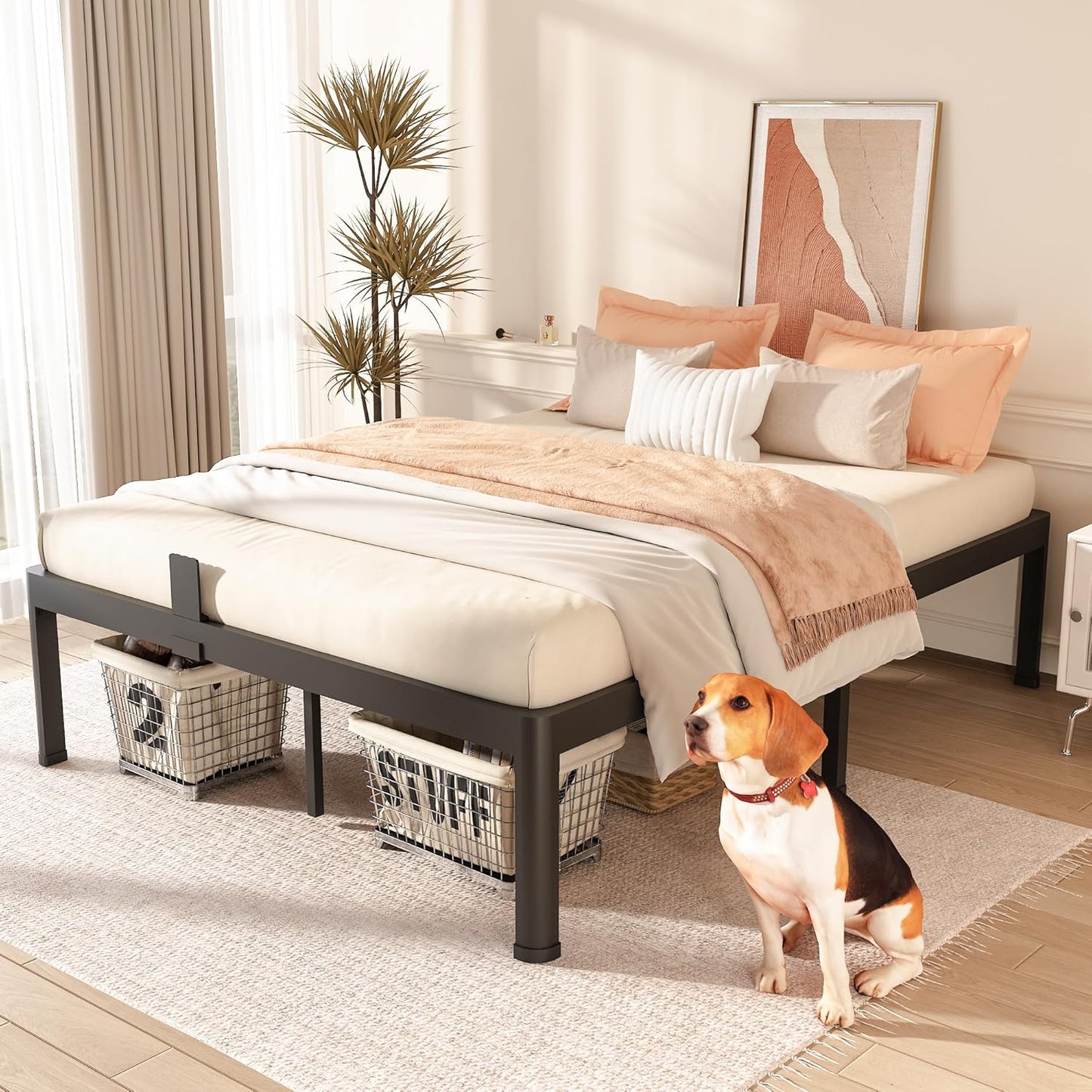 Full Size Bed Frame with Round Corner Edge Legs 18 inch Heavy Duty Support 3500 lbs Metal Platform Bed Frame Full No Box Spring Needed/Non-Slip/Steel Slat Support/Noise Free