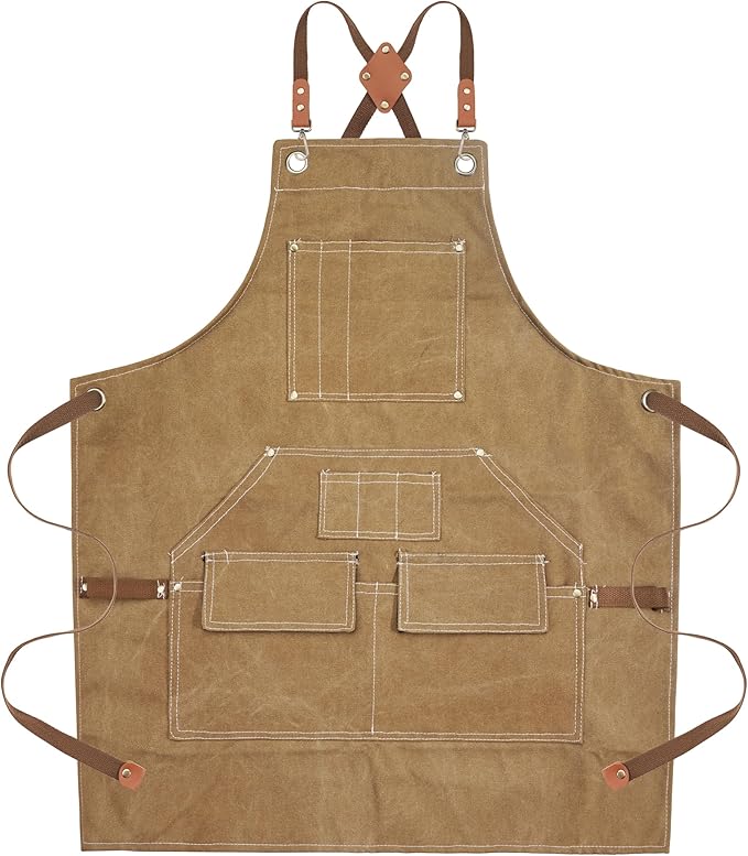 Yxiang Black Handmade Work Apron with 11 Tool Pockets, Heavy Duty Waxed Canvas Workshop Tool Aprons Woodworking Apron