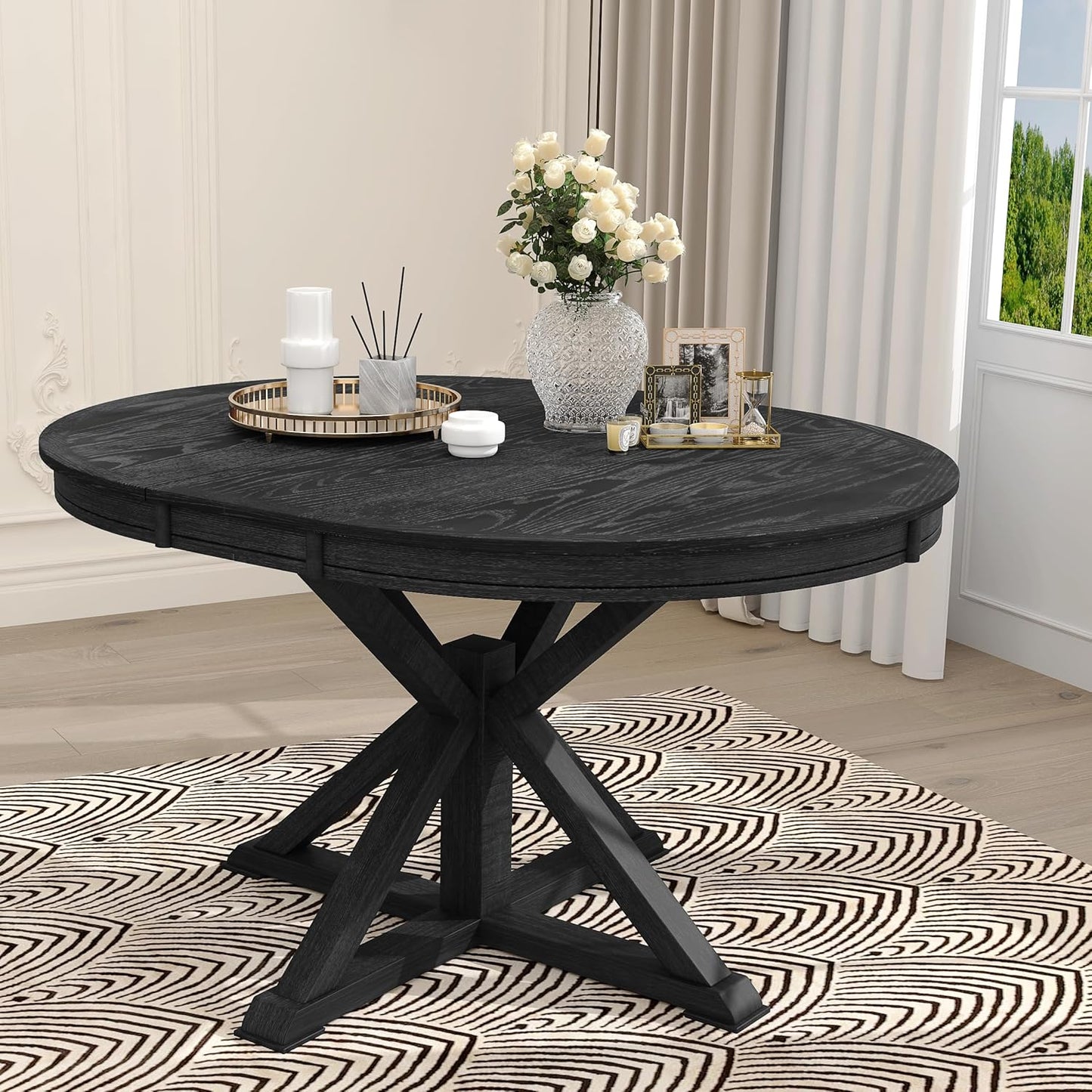 Need 42 Inch Round Dining Table Extendable to 54 Inch with 12" Leaf, Retro Expandable Kitchen Table for Dining Room & Living Room, Solid Wood (Espresso)