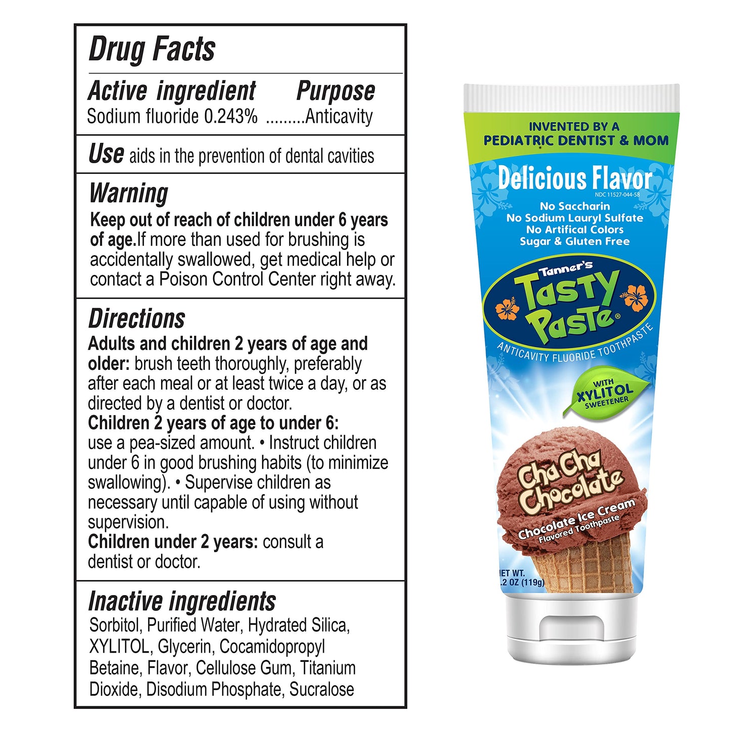 Tanner's Tasty Paste Cha Cha Chocolate Flavored - Anticavity Fluoride Children’s Toothpaste/Great Tasting, Safe, and Effective for Kids (4.2 oz.)