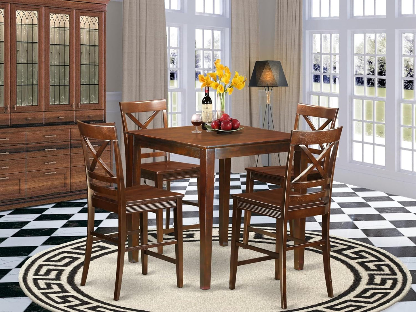 East West Furniture VNQU5-MAH-W 5 Piece Counter Height Pub Set Includes a Square Dining Room Table and 4 Kitchen Chairs, 36x36 Inch, Mahogany