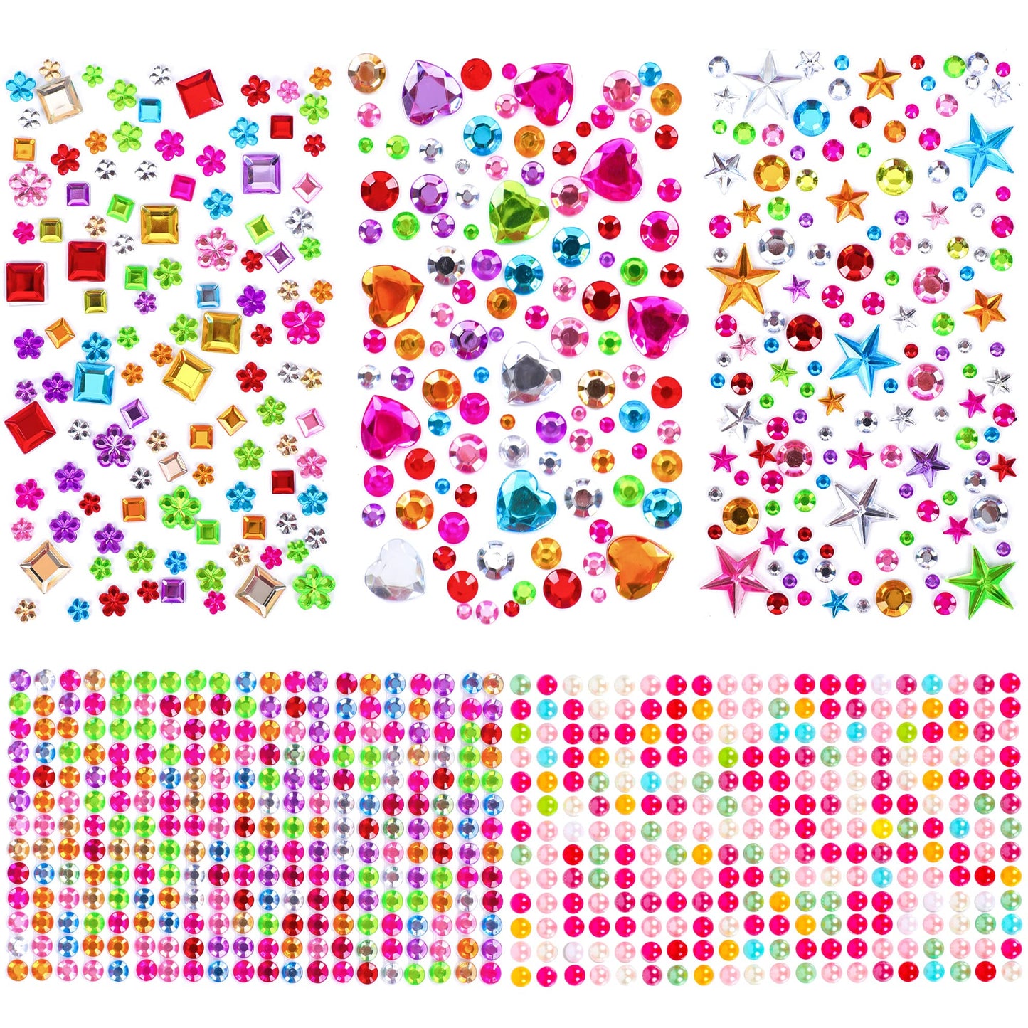 3654pcs Gem Stickers Jewels for Crafts - Self Adhesive Rhinestone Jewel Stickers, Stick on Gems Rhinestones for Crafts, Acrylic Bling Heart Stickers, Craft Supplies