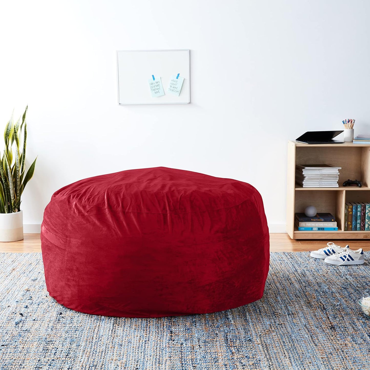 Sofa Sack Bean Bag Chair Cover Only, for Adults and Kids, Without Filling Comfy Fluffy Round or Oval Beanbag Chair Cover Replacement, Lazy Sofa Cover for Reading Chair or Floor Chair, 5-Feet, Cinnabar