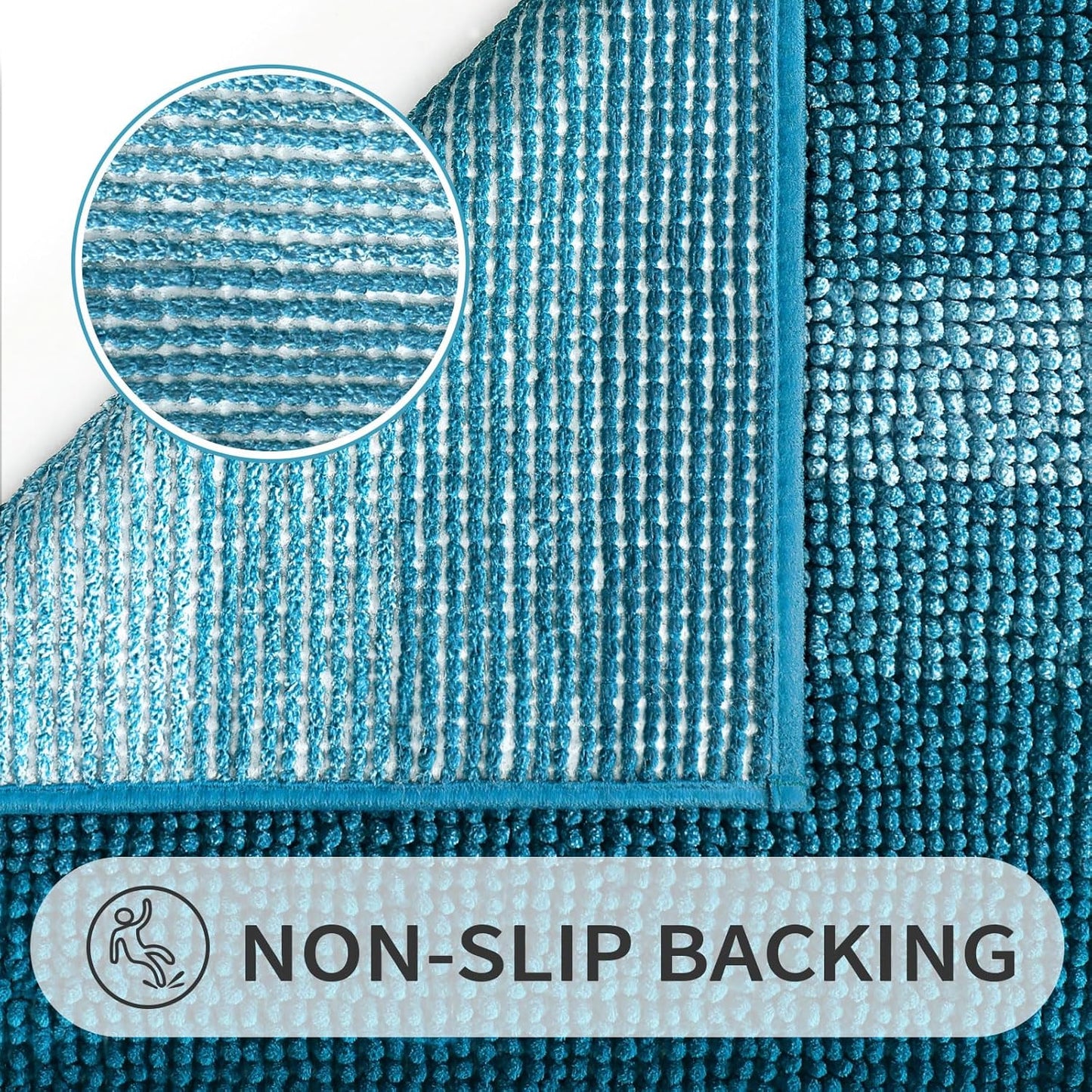 Gibelle Long Bathroom Rugs, Luxury Chenille Bath Mat, Small Non Slip Shower Rug and Bath Room Floor Mats, Machine Washable, Quick Dry Bathmat, Soft Cozy Plush Rug for Tub, 20" x 47", Teal