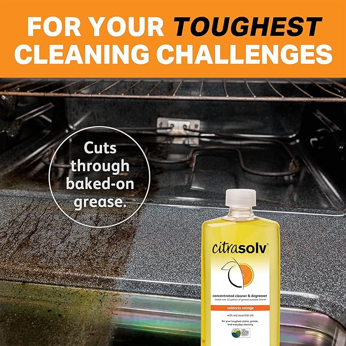 Citra Solv Concentrated Household Cleaner & Degreaser - Valencia Orange Scent - 16 Fl Oz, Safe, Effective, and Versatile Cleaning Solution, Natural Ingredients, Biodegradable, Made in USA