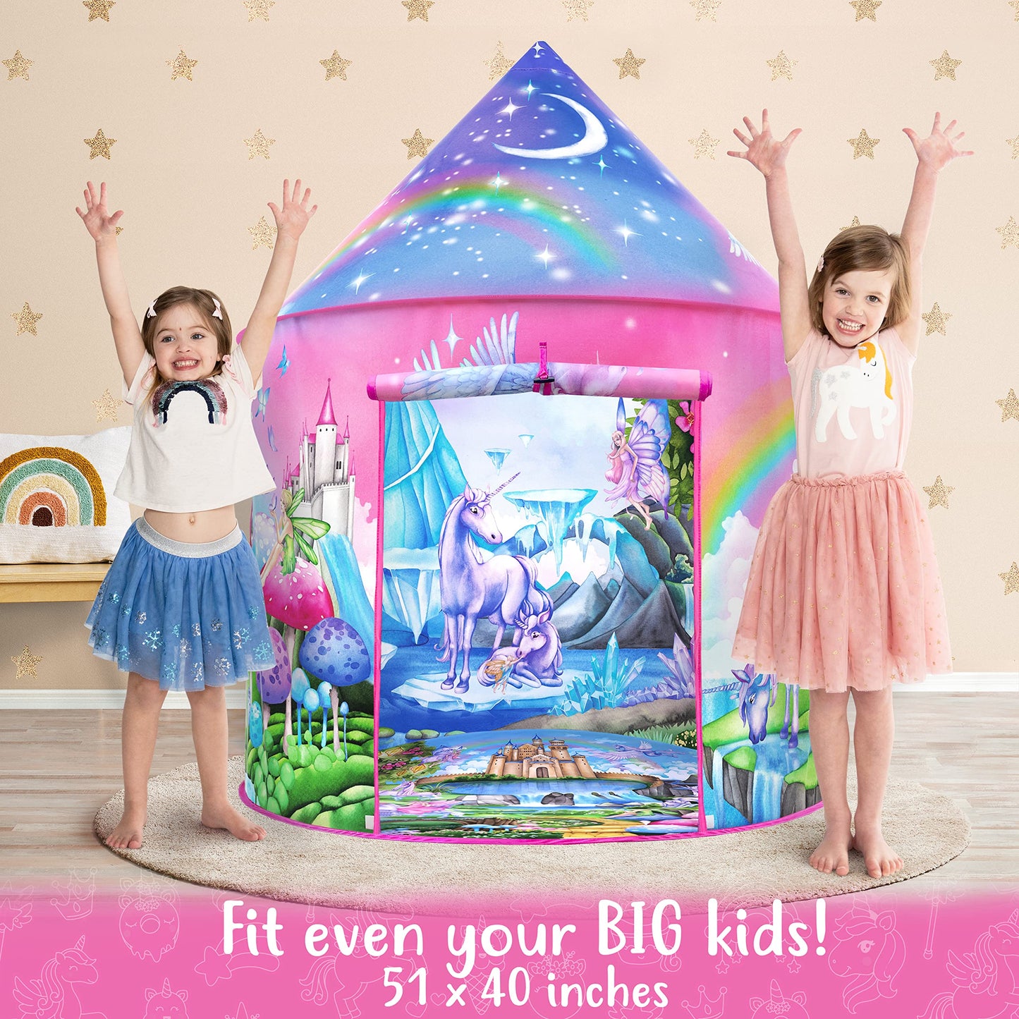 W&O Unicorn Sparkle Play Tent with Magical Unicorn Sounds - Captivating Pop Up Tent for Girls - Perfect for Indoor & Outdoor Play