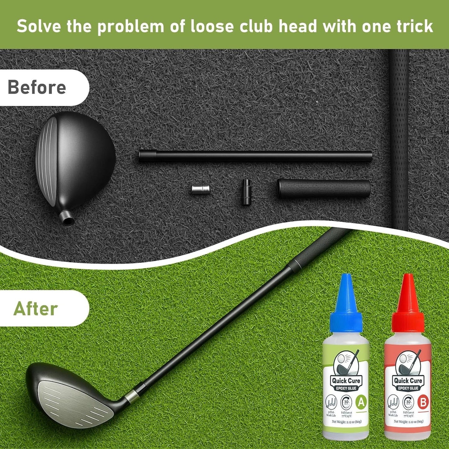 250ml Golf Club Epoxy, Waterproof and Transparent, Strong Adhesion, 5-Minute Initial Cure, Golf Shaft Epoxy for Graphite & Steel Shafts, Driver, Iron, Putter Repair