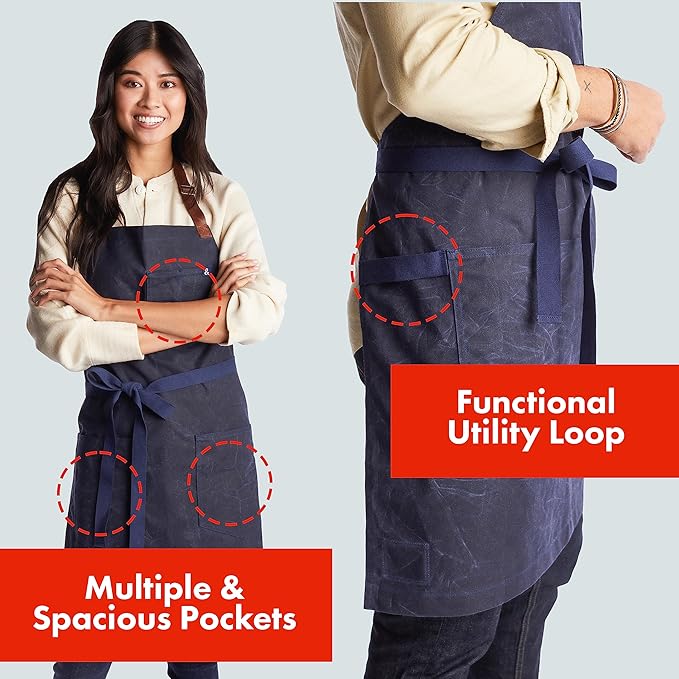 hedley & bennett Waxman Apron - 100% Cotton, Water Resistant, Heavy Duty Waxed Canvas Apron with Pockets & Adjustable Strap for Grilling, Baking, BBQ, Cooking - Professional Chef Apron - Atlantic