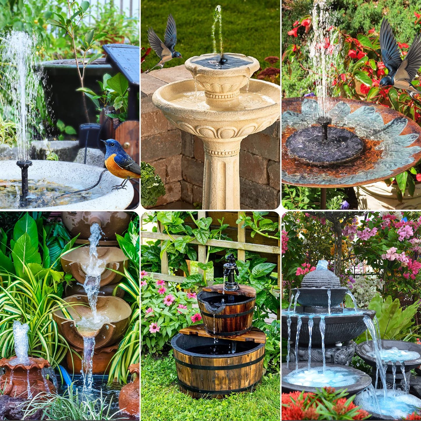 POPOSOAP Solar Bird Bath Fountain Pump, 6W Outdoor Solar Water Fountain Pump for Bird Bath with 4ft Tubing & 5 Nozzles, DIY Solar Powered Water Pump for Garden, Ponds, Pool and Fish Tank