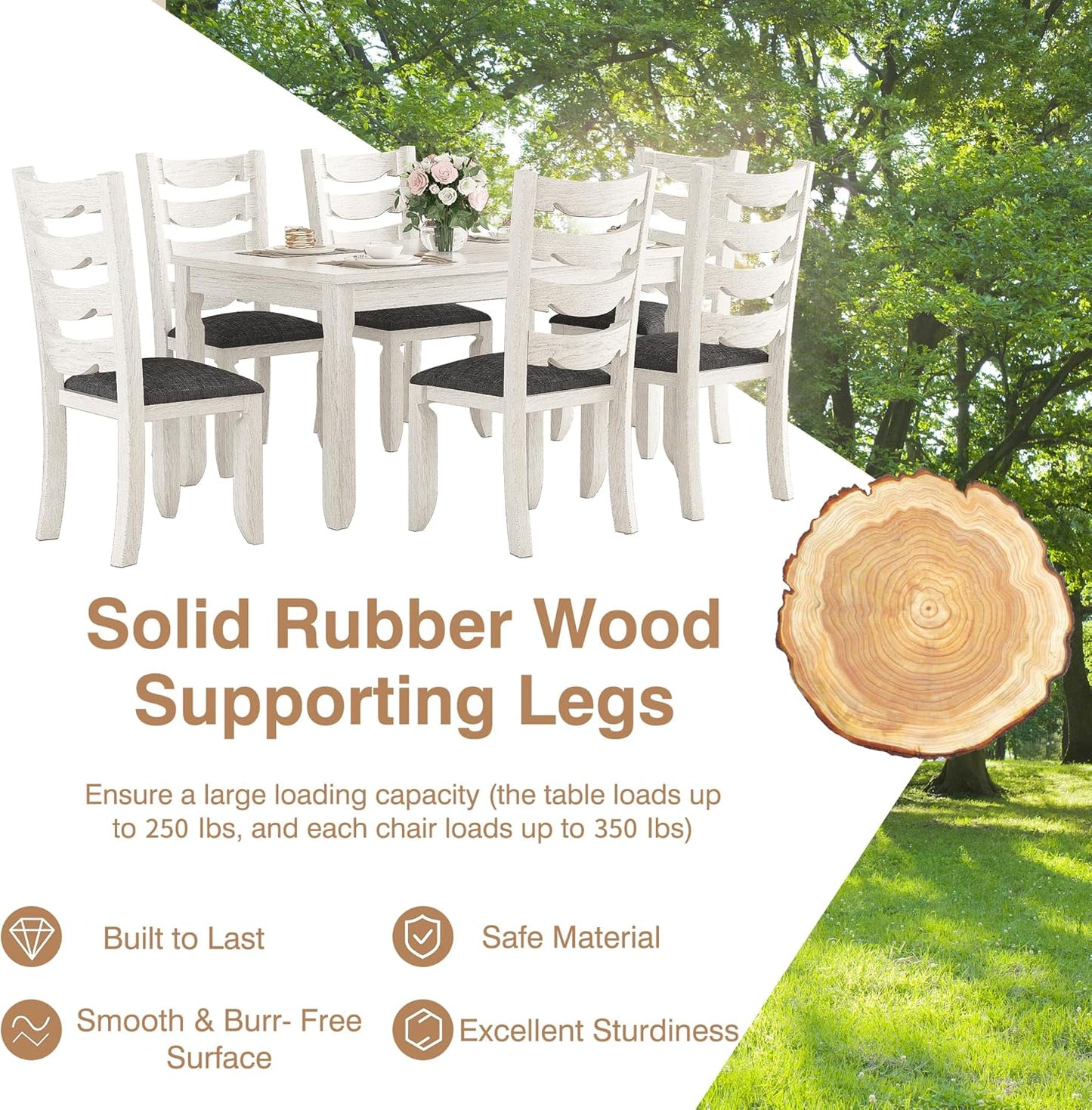 Solid Wood Dining Chair Set of 4, Kitchen Dining Room Chair with Upholstered Cushion & Wooden Legs, Modern Wood Side Chairs for for Kitchen, Washed Gray